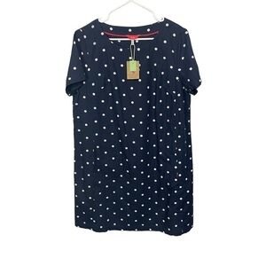 Joules Navy Polka Dot FiFi Print Linen Blend Shift Dress 12